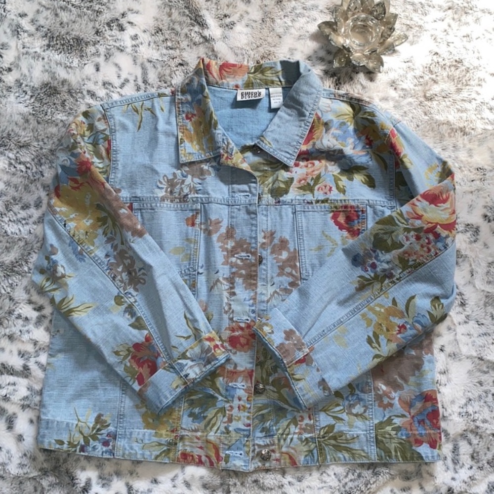 Chicos plus size floral jean jacket